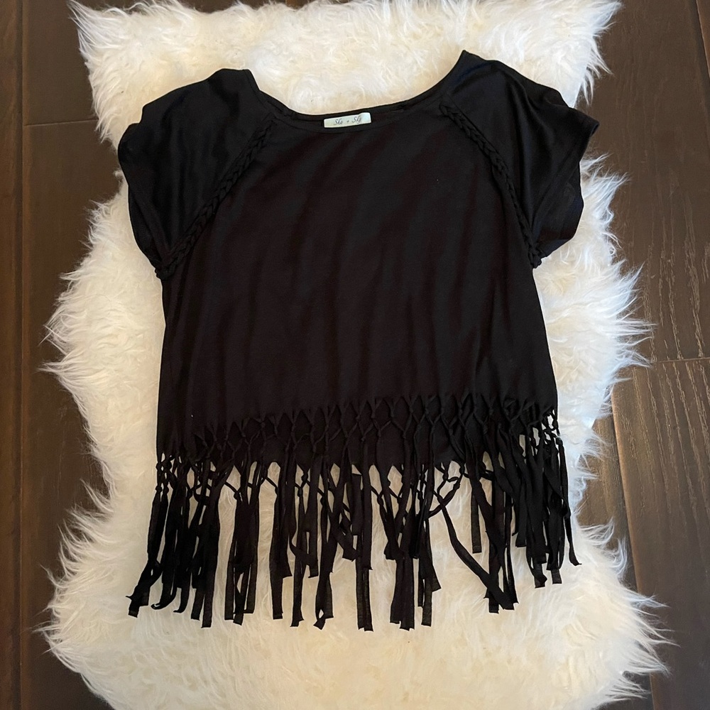 Sea & Sky Fringe Crop Top